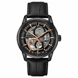 BULOVA Orologio Meccanico da Uomo Cassa in Acciaio Nero Quadrante Nero Cinturino in Pelle Nero 98A283