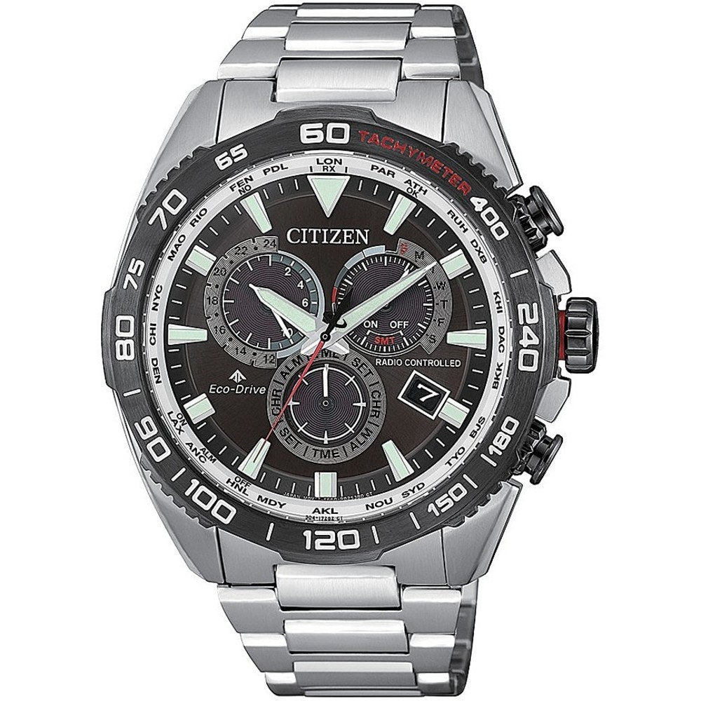 Citizen Pilot CB5860-27E Orologio Uomo Eco-Drive Radio Controllato - Cronografo In Acciaio E Pelle Marrone - 2