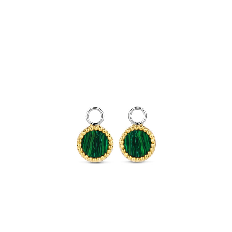 Charm per orecchini TI SENTO rotondi con pietra color verde malachite in argento bicolore 9227MA Variante1
