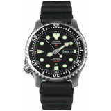 CITIZEN Orologio Automatico Datario Uomo con Cassa Rotonda Quadrante Nero e Cinturino in Gomma NY0040-09E