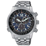 CITIZEN Orologio al Quarzo Radiocontrollato Uomo con Cassa Rotonda Quadrante Blu e Cinturino in Super Titanio CB5850-80L