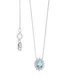 Collana donna Comete in oro bianco maglia veneziana con aquamarina taglio ovale di Ct. 0,80 contornata da diamanti GLQ 286