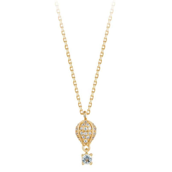 Collana donna Rosato in oro giallo 9 kt con pendente mongolfiera con pietra di topazio azzurro e diamanti RGAC006
