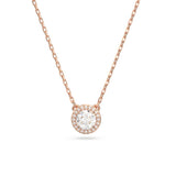 SWAROVSKI Collana punto luce in metallo placcato oro rosa con cristallo rotondo contornato da pavé di cristalli 5636272
