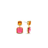 Orecchini Ti Sento pendenti in argento placcato oro giallo con zirconi rosa e arancione 7908OR