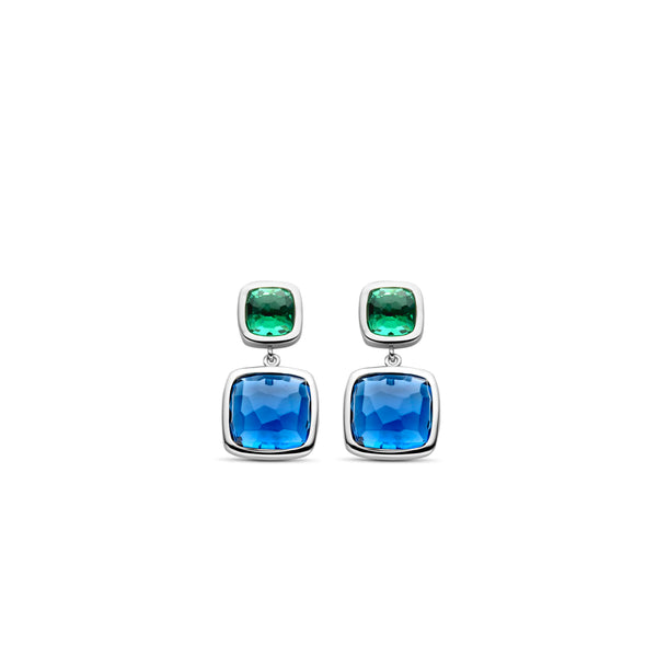 Orecchini Ti Sento pendenti in argento rodiato con zirconi blu e verde 7908DB Variante