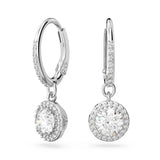 SWAROVSKI Orecchini pendenti in metallo rodiato con cristalli rotondi con contorno di cristalli piccoli 5636270