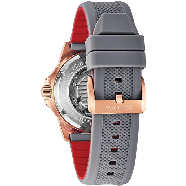 orologio uomo bulova marine star automatico rosè quadrante grigio e cinturino in silicone grigio 98A228 variante1