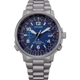 CITIZEN Orologio al Quarzo Radiocontrollato Uomo con Cassa Rotonda Quadrante Blu e Cinturino in Acciaio CB0240-88L