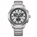 CITIZEN Orologio da uomo Eco-drive cronografo, data, cassa e cinturino in supertitanio quadrante argento AT2530-85A