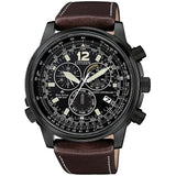 CITIZEN Orologio al Quarzo Cronografo Uomo con Cassa Rotonda Quadrante Nero e Cinturino in Pelle Marrone CB5865-15E
