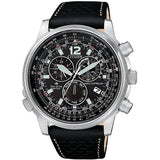 CITIZEN Orologio al Quarzo Cronografo Uomo con Cassa Rotonda Quadrante Nero e Cinturino in Pelle Nero CB5860-19E