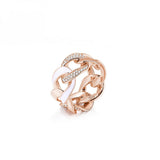 ROSATO Anello maglie groumette in argento placcato oro rosa con smalto bianco e zirconi RZEV31