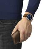 Orologio Automatico Tissot Uomo Cassa Acciaio Quadrante Blu Cinturino Pelle Marrone T1394071604100 Indossato