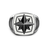 ZANCAN Anello da Uomo in Argento Bicolore con Rosa dei Venti in Ceramica Nera ESA016