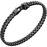 ZANCAN Bracciale da Uomo in Argento Maglia Groumette o Cubana in Argento Nero con Testa di Lupo ESB101-N