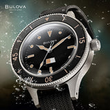 BULOVA Orologio Meccanico da Uomo Cassa in Acciaio Quadrante Nero Cinturino in Nylon Blu 98A266 Ambientato2