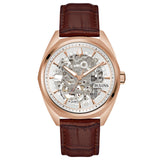 BULOVA Orologio Automatico Solo Tempo Uomo con Cassa Esagonale Rosè Quadrante Bianco e Cinturino in Pelle 97A175