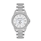 BULOVA Orologio al Quarzo Datario Donna con Diamanti Quadrante Bianco e Cinturino in Acciaio 96R232