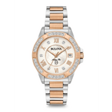 BULOVA Orologio al Quarzo Datario Donna con Diamanti Quadrante Bianco e Cinturino in Acciaio Bicolore 98R234