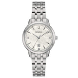BULOVA Orologio al Quarzo Donna con Diamanti Cassa Rotonda Quadrante Madreperla Bianco e Cinturino in Acciaio 96P233