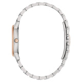 BULOVA Orologio al Quarzo Donna con Diamanti Cassa Rotonda Quadrante Madreperla Bianco e Cinturino in Acciaio Bicolore Rosè 98P213 Lato