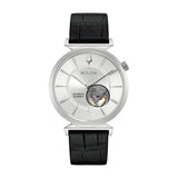 BULOVA Orologio Automatico Solo Tempo Uomo con Cassa Rotonda Quadrante Argento e Cinturino in Pelle Nero 96A240