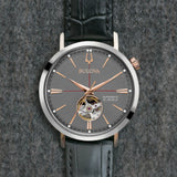BULOVA Orologio Automatico Solo Tempo Uomo con Cassa Rotonda Quadrante Grigio e Cinturino in Pelle 98A187 Dettaglio