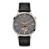 BULOVA Orologio Automatico Solo Tempo Uomo con Cassa Rotonda Quadrante Grigio e Cinturino in Pelle 98A187