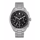 BULOVA Orologio al Quarzo Cronografo Uomo con Cassa Rotonda Quadrante Nero e Cinturino in Acciaio 96B258