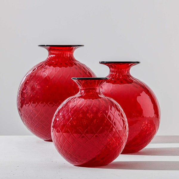 Venini vaso monofiore balloton grande rosso in vetro soffiato di Murano 100.18 Variante1