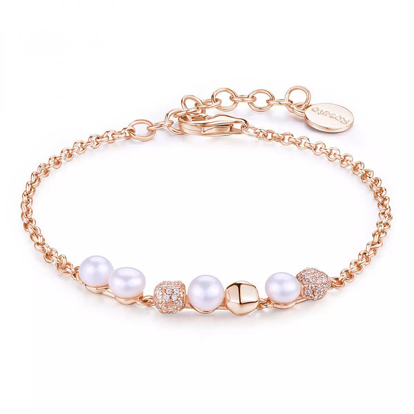 Bracciale Rosato in Argento Rosé con Zirconi e Perle RZAZ014