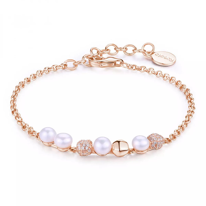 Bracciale Rosato in Argento Rosé con Zirconi e Perle RZAZ014