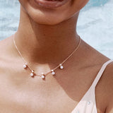 Collana Rosato in Argento Rosé con Zirconi e Perle RZAZ004 Indossato