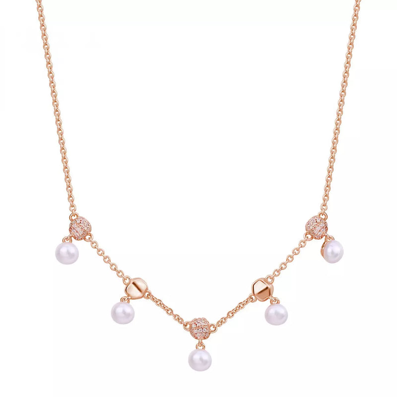 Collana Rosato in Argento Rosé con Zirconi e Perle RZAZ004