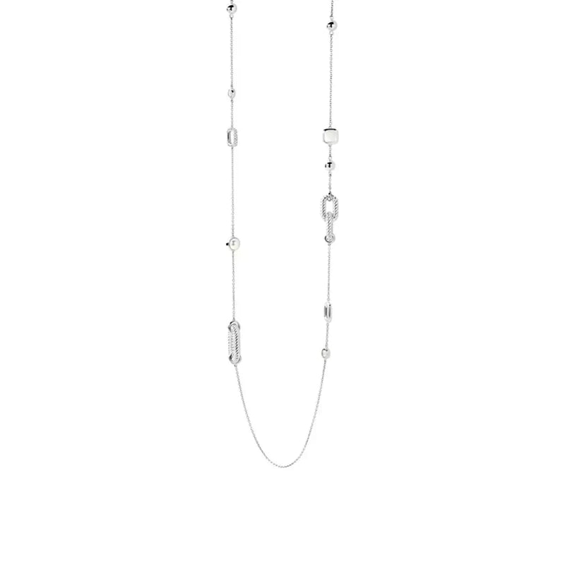 Collana donna Ti Sento lunga in argento placcato platino con zirconi 34045ZI