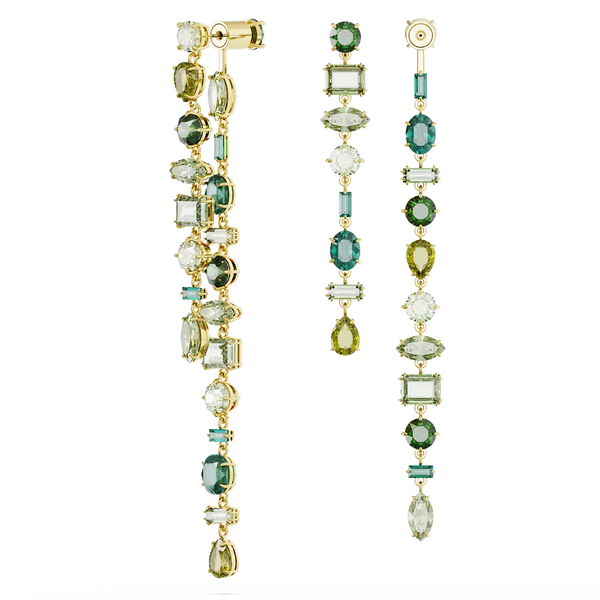 Orecchini Pendenti Asimmetrici Swarovski Gema Rodiati con Cristalli Verdi 5657390