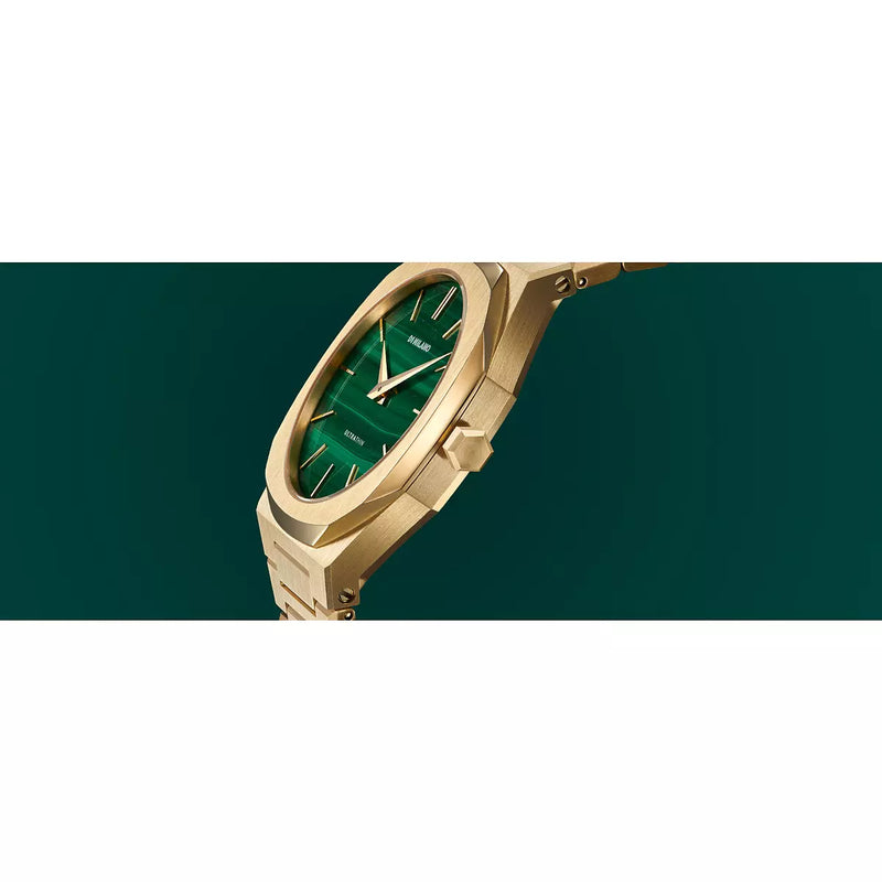 Orologio D1 Milano al Quarzo Ultra Thin Cassa e Cinturino in Acciaio Dorato Quadrante in Malachite Verde UTBJ30 Dettaglio2