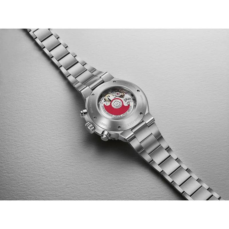 Orologio ORIS Aquis Chronograph quadrante blu bracciale in acciaio 01 771 7793 4155-07 8 23 01PEB dettaglio 3