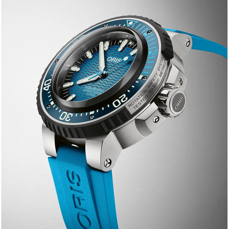 Orologio ORIS Aquis Date Pro quadrante blu cinturino in gomma azzurro 01 400 7777 7155-Set dettaglio 2