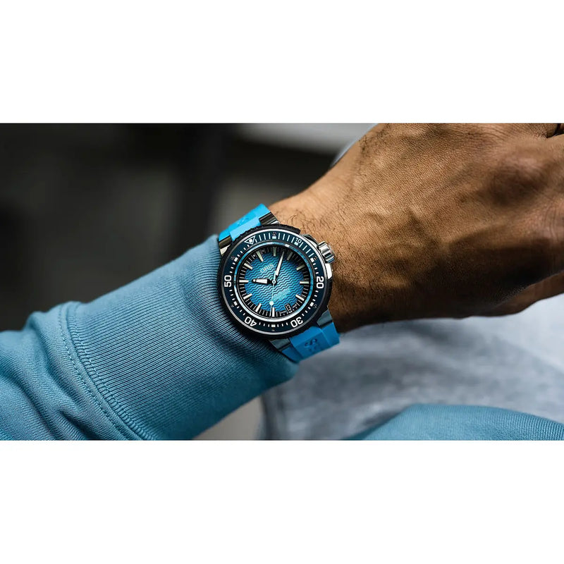 Orologio ORIS Aquis Date Pro quadrante blu cinturino in gomma azzurro 01 400 7777 7155-Set dettaglio
