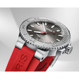 Orologio ORIS Aquis Date Relief quadrante grigio cinturino in gomma rosso 01 733 7730 4153-07 4 24 66EB dettaglio