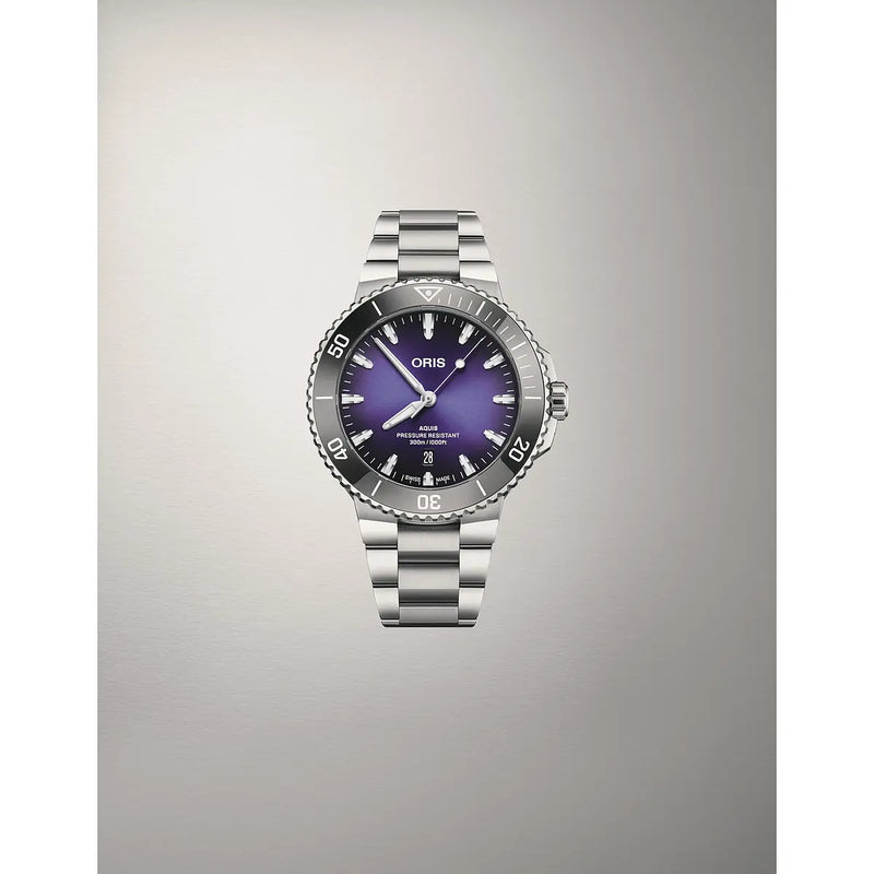 Orologio ORIS Aquis Date Taste of Summer quadrante viola bracciale in acciaio 01 733 7789 4158-07 8 23 04PEB