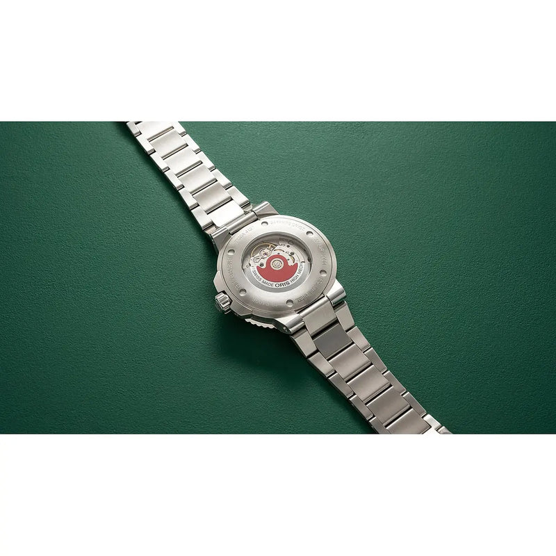 Orologio ORIS Aquis Date X Bracenet quadrante verde bracciale in acciaio 01 733 7730 4137-07 8 24 05PEB dettaglio 2