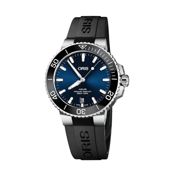 Orologio ORIS Aquis Date quadrante blu cinturino in gomma nero 01 733 7732 4135-07 4 21 64FC