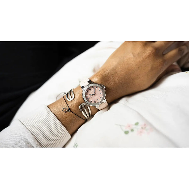 Orologio ORIS Aquis Date quadrante rosa cinturino in gomma rosa 01 733 7770 4158-07 4 18 66FC