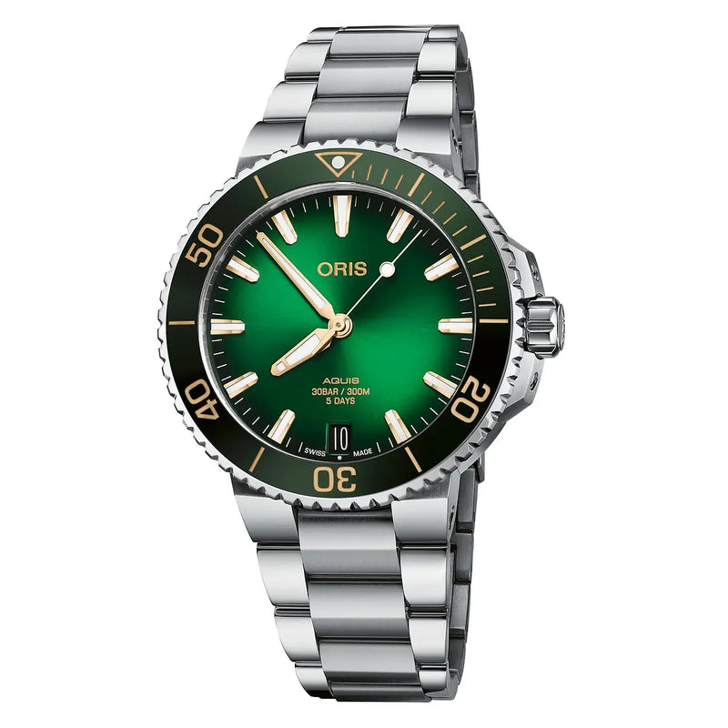 Orologio ORIS Aquis Date quadrante verde bracciale in acciaio 01 400 7769 4127-07 8 22 09PEB