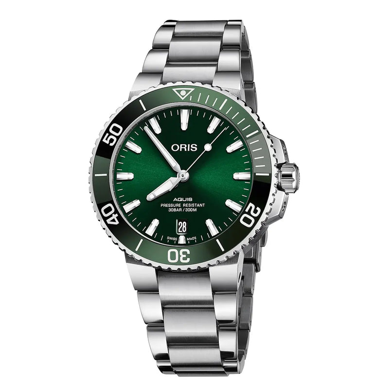 Orologio ORIS Aquis Date quadrante verde bracciale in acciaio 01 733 7732 4157-07 8 21 05PEB
