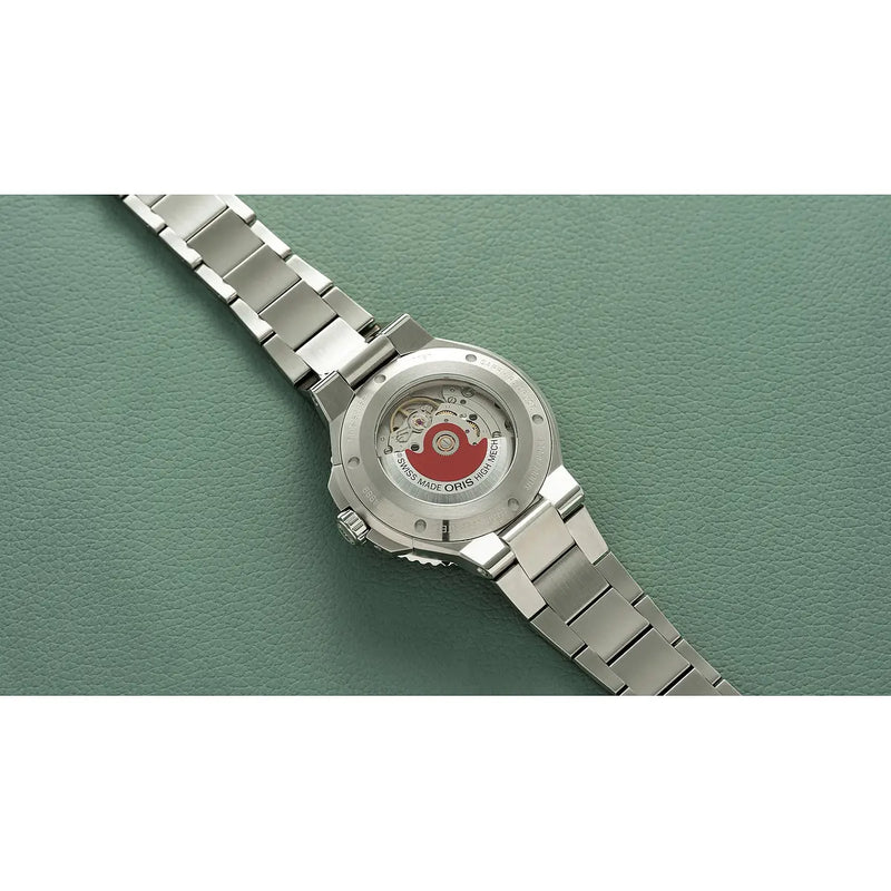 Orologio ORIS Aquis Date quadrante verde bracciale in acciaio 01 733 7787 4157-07 8 22 04PEB dettaglio 4