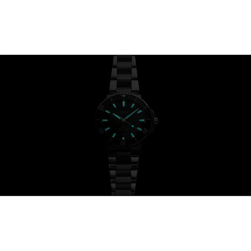 Orologio ORIS Aquis Date quadrante verde bracciale in acciaio 01 733 7789 4157-07 8 23 04PEB dettaglio 5